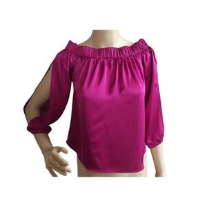 Express Size Dark Fuchsia Pink Off The Shoulder Silky Blouse shirt top
